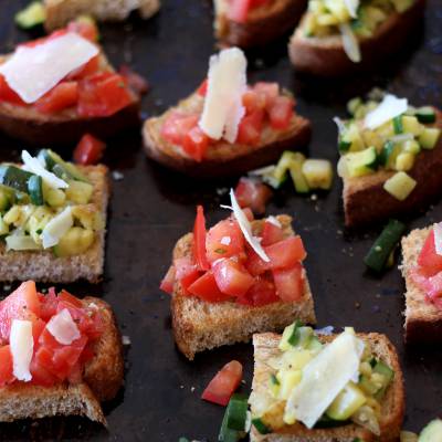 Bruschetta Duo with Tomatoes and Zucchini Croutons