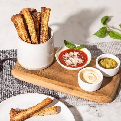 No-Waste Parmesan Bread Fries with Dips