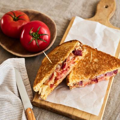 Grilled Cheese Club Sandwich with Bacon and Tomato