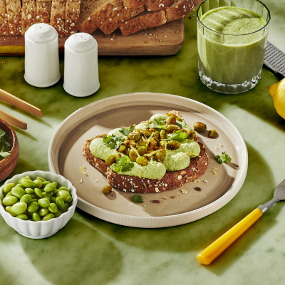 Whipped edamame toast