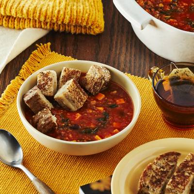 Grilled-Cheese, Tomato & Quinoa Soup