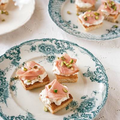 Mini Mortadella, Burrata & Pistachio Sandwiches