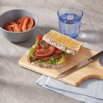 Mini-sandwich bacon, laitue, tomates du fumoir