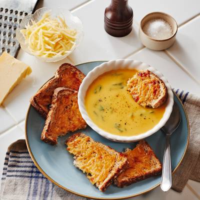 Velout&eacute; d&rsquo;automne et cro&ucirc;tons au Gruy&egrave;re